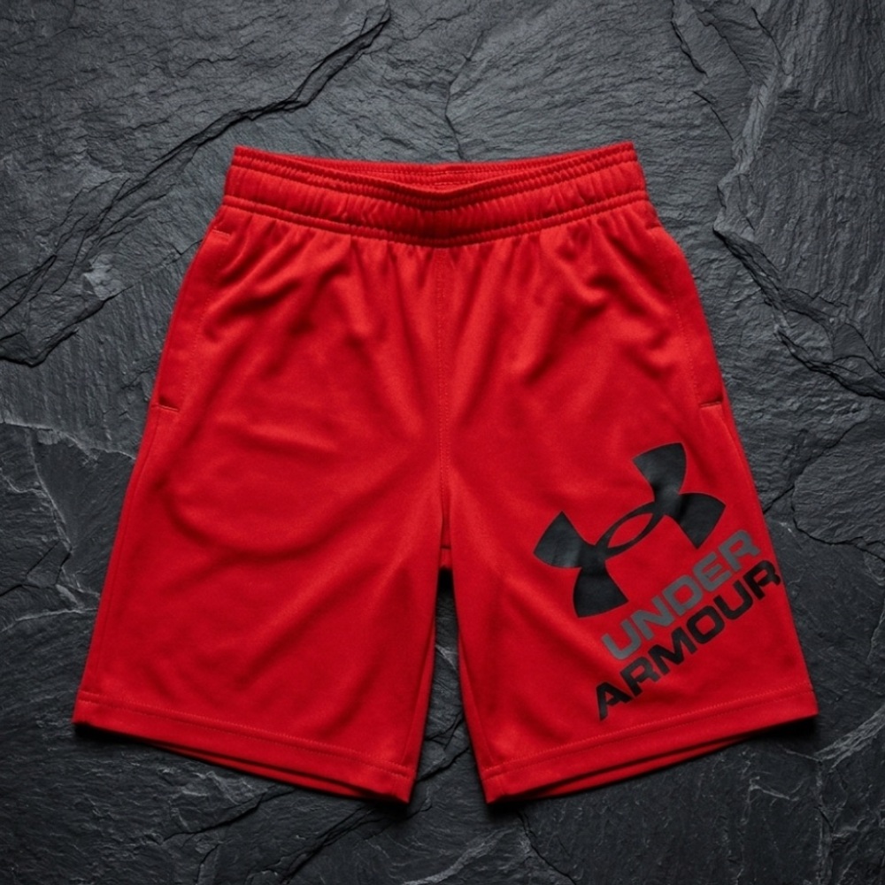 Under Armour Red Boys' Athletic Shorts with Black Logo YSM